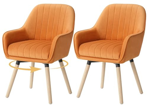 ELUCHANG Esszimmerstühle 2er Set, 360° Drehbar, 12cm Dicke Polsterung Stuhl mit Hohen Armlehnen, Braun Samt, bis 150 kg Belastbar, für Schlafzimmer Küche Wohnzimmer