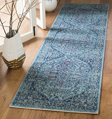 SAFAVIEH Traditionell Teppich für Wohnzimmer, Esszimmer, Schlafzimmer - Artisan Collection, Kurzer Flor, Hellblau, 66 X 244 cm