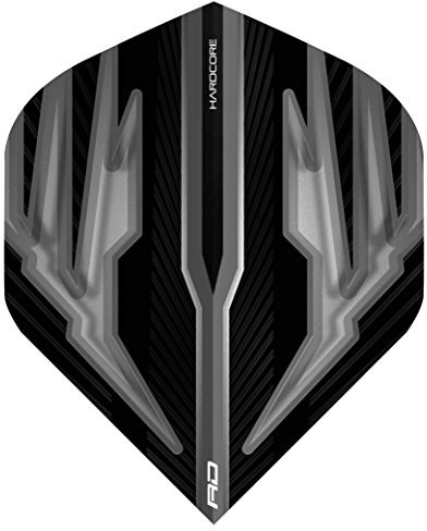 RED DRAGON Hardcore Radical Schwarz und Grau Extra Dicke Standard Dart Flights - 4 Sätze pro Packung (12 Flights insgesamt)