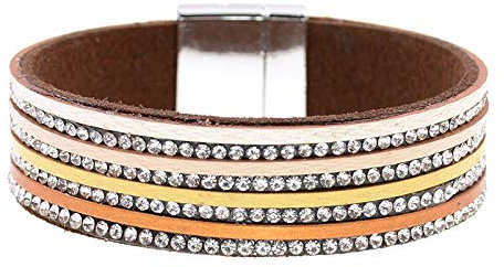 Zodiark Jewellery Wickelarmband, vierreihig, Leder, Ombre & Pavé-Fassung, österreichischer Schnitt, Wildleder, Gelb, Orange, Beige & Creme