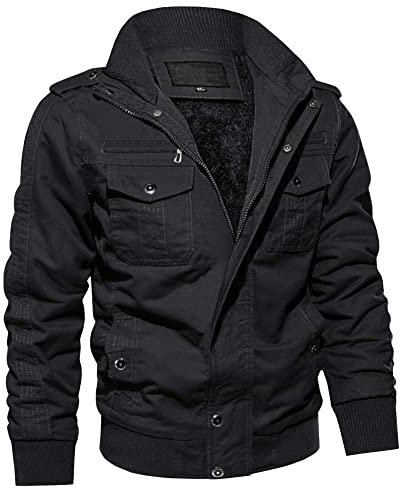 MAGCOMSEN Jacke Herren Übergangsjacke Outdoor Jacken Fleecejacke Fliegerjacke Parka Dickjacke Winter Schwarz L