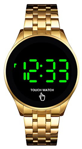 Orologio da polso digitale con touch screen a LED, impermeabile, unisex, sportivo, casual, in acciaio inox (oro)
