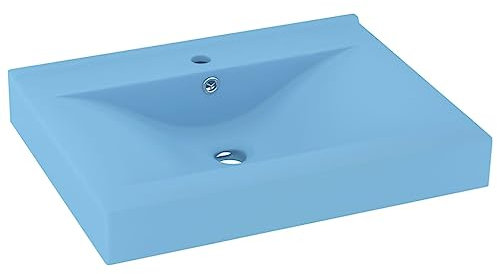 vidaXL Luxus Waschbecken mit Hahnloch Waschtisch Aufsatzwaschbecken Waschplatz Handwaschbecken Aufsatzwaschtisch Matt Hellblau 60x46cm Keramik