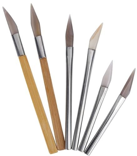 Knife Edged Agate Burnisher Set, Craft Polishing Tools Carving Edelmetall mit Bambus Eisengriff, Achat Burnishers für Gold, Sterling Silber, Platin, Schmuck Oberflächenpolieren