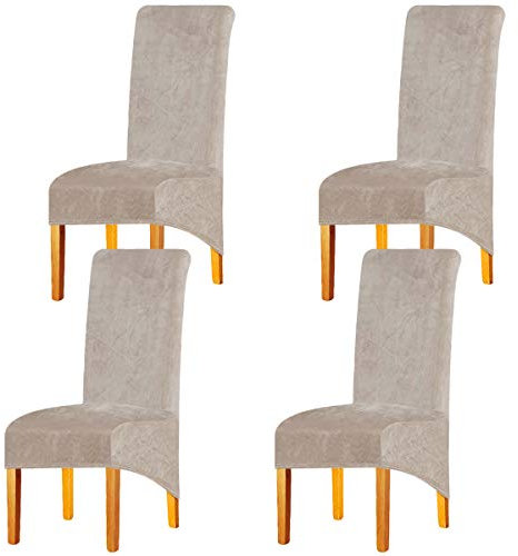 LANSHENG Stretchy XL Stuhlbezüge für Esszimmerstühle, Stretch Spandex mit Gummiband Stuhlbezug,Velvet Large Dining Chair Schonbezüge für Restaurant Hotel Party Bankett (Kamel, 4er Set (Groß))