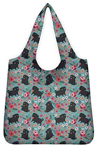 UOIAMG Einkaufstasche mit Mops-Motiv, Schwarz