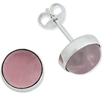 Ohrstecker 925 Silber Rosenquarz rosa Stein Edelstein Ohrringe echt Silber Damen Sterling Silber Stecker Geschenk(MOS-059-07)
