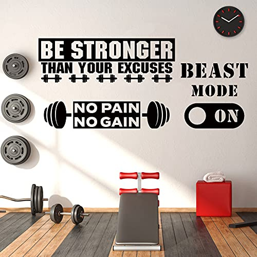 3 Stücke Fitness Wandtattoo Übung Wandaufkleber Be Stronger Than Your Excuses Aufkleber No Pain No Gain Inspirierende Wand Zitate Aufkleber Vinyl Wandkunst Gym Wand Dekoration für Gym Büro