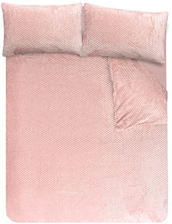 Sleepdown Set di biancheria da letto con copripiumino e federe, in pile a nido d'ape, caldo e super morbido, per letto singolo (135 x 200 cm), rosa cipria