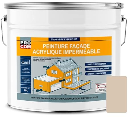PRO COM Peinture façade crépi, façade à relief, imperméabilisation et protection des façades - Durable jusqu'à 10 ans 10 litres