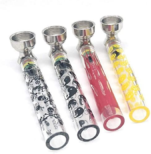 Gharana Swaad Ka Khazaana 9 cm Printed Glass Smoking Pipe - Coloured Glass Pipe - Comes with 5 x Free Silver Screen - Portable Detachable, Mix,9cm
