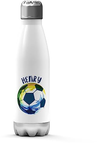 Print Maniacs Stainless Steel Thermal Water Bottle Vacuum Insulated Metal Water Bottle for 12 Hours Hot & 24 Hours Cold Drinks Sports Flask Great for School Work Gym Travel 500ml Football (White)