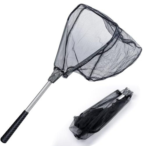 Fishing Net, Foldable Collapsible Telescopic Fish Landing Net, Durable Nylon Material Mesh Landing Net for Easy Catching or Releasing for Trout 55cm