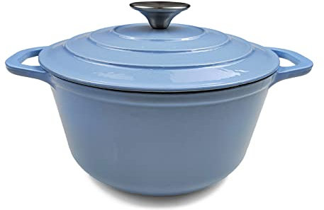 HAWOK Schmortopf aus emailliertem Gusseisen mit Deckel, 5 Quart, tiefer runder Dutch Oven mit zwei Griffen, Blau