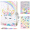 Einhorn Tagebuch Set - Glitzer Notizbuch Geschenk für Mädchen Kinder Reisen privates Journale A5 Schule Hefte Schreiben Notizblock Kugelschreiber Aufkleber Klebeband mit Schloss und Schlüsseln