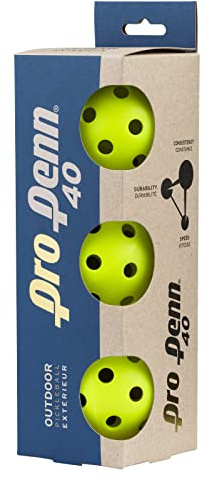 Pro Penn 40 Outdoor Pickleballs, Durable High-Visibility Yellow Tournament Balls, Seamless 40-Hole Design for Outdoor Play, 3-Pack