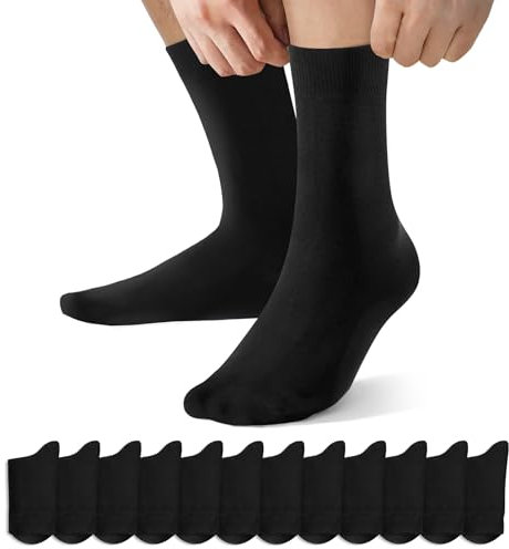 NUOZA Chaussettes Homme 43-46 (Lot de 12),Chaussettes Classiques Noir,Chaussette pour Hommes Femmes Adaptées au Décontracté,Travail,Socquettes Homme 43-46,Fabriqué en Coton