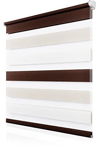 Doppelrollo Klemmfix ohne Bohren 80x140cm(BxH), Rollos für Fenster ohne Bohren Weiß-Beige-Braun, Duo Rollo Klemmrollo, Lichtdurchlässig & Sichtschutz,Fenster Rollos für Innen