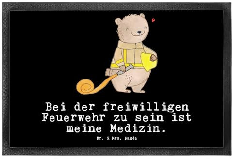 Mr. & Mrs. Panda 50 x 75 cm Fußmatte Freiwillige Feuerwehr - Geschenk, Feuerwehrfest, Fußabstreifer außen, Gummi Matte, Schmutzmatte, Sport,