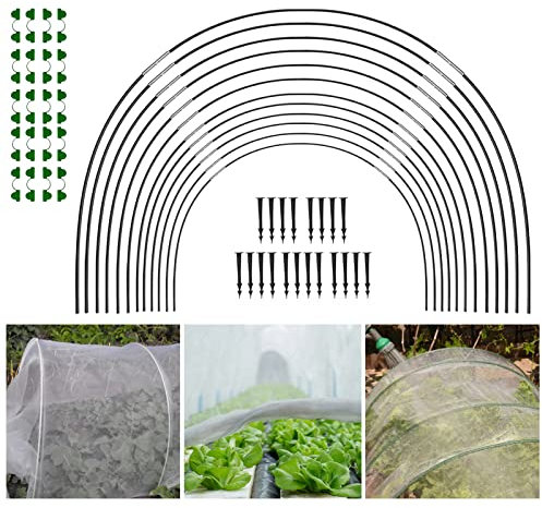 Teksome Cerchi per serra per aiuole rialzate | tunnel di coltivazione per serra | Telaio di supporto da giardino | Pali da giardino in fibra di vetro antiruggine per piante, verdure