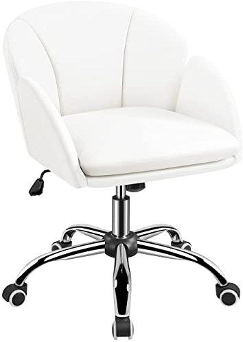 Yaheetech Faux Leather Desk Chair Cute Makeup Vanity Chair Modern Swivel Rolling Armchair for Home Office, Bedroom, Living Room White