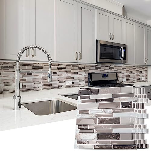 Art3d Peel and Stick Backsplash Tiles for Kitchen, 10-Sheet Self Adhesive Removable Stick On Vinyl Wall Tiles, 12 x 12,Brown Marble