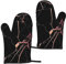 Heat Resistant Oven Gloves Sets Of 2 - Black Rose Gold Marble Printed Kitchen Non-Slip Microwave Oven Mitts 1 Pair For Baking Cooking Bbq