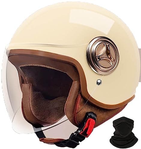 Retro-Motorradhelm, Rollerhelm mit Visier, offener halber Jethelm, Mopedhelm für Erwachsene Männer und Frauen, DOT/ECE-geprüft C,XXL 63-64cm