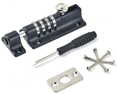 Combination Locking Bolt 4 Digit Sliding Lockable Padbolt 120mm Combi Bolt Door Lock Code Lock for Wooden Gates, Home, Shed, Garage