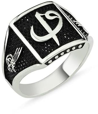 Elif VAV ve OSMANLI Tuğra Motifli Gümüş Erkek Yüzük Model 2, Gümüs Osmanische Siegel Tugra 925 Silber Herren Ring Geschenk für Männer Geschenkidee für Vatertag Geburtstag (64 (20,3 mm)) (64 (20,3 mm))
