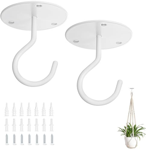 Mkono Hook Ceiling Hooks for Hanging Plants, Bird Feeders, Lanterns, Wind Chimes, Planters, Indoor & Outdoor Decoration (2-Pack) (White)