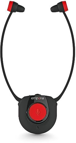 Emporia Auriculares inalámbricos para TV, con estación de Carga, Ideales para Personas Mayores, cómodos y Sencillos, fáciles de Usar, compatibles con Todos los Dispositivos de TV, Color Negro y Rojo