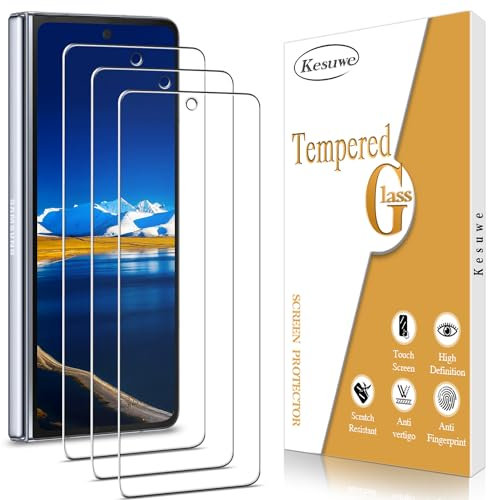 Kesuwe [3 Pièces] Verre Trempé pour Samsung Galaxy Z Fold 5, Anti Rayures Film Protection écran, Dureté 9H, Haut Définition, sans Bulles, Installation Facile