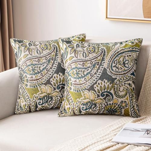 LRartdeco Sofakissen 40x40 Gelb Kissenbezug Herbst Dekoration Retro Boho Kissenbezüge Mandala Blumenmuster Kissen 2er Set Leinen Kissenhüllen Für Wohnzimmer Schlafzimmer Garten Sofa Kissen Deko