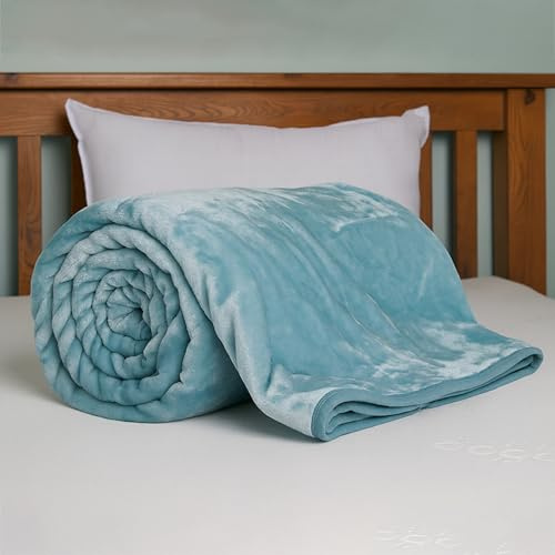 EGYPTO King Fleece Blanket 200cm x 240cm | Luxury Faux Fur Throws for Sofas | Anti-Allergy Cozy & Soft Throw | Versatile Duck Egg Throw Blanket for Sofa & Bed