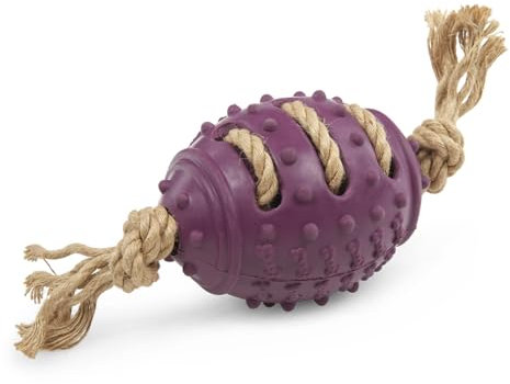 Petface Planet Nobbly Rubber Rugby Ball with Rope Dog Toy (Pack of 1)