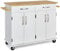 COSTWAY Kitchen Island on Wheels, Rolling Storage Trolley Cart with Rubber Wood Countertop, 2 Cabinets, 2 Drawers, Towel Racks & Adjustable Shelf, Home Dining Room Serving Organiser Cabinet (White)
