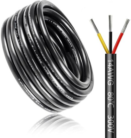 Cavo elettrico da 10 metri, 14 AWG, 3 x 2,0 mm², 3 cavi da 5 V/12 V/24 V/300 V, cavo di alimentazione in rame stagnato, flessibile e morbido, a bassa impedenza ad alta temperatura