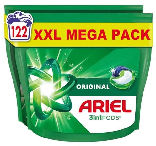 Ariel All-in-1 PODS® Laundry Detergent Capsules, 122 Washes (61 x 2), Original – Outstanding Stain Removal in 1 Wash