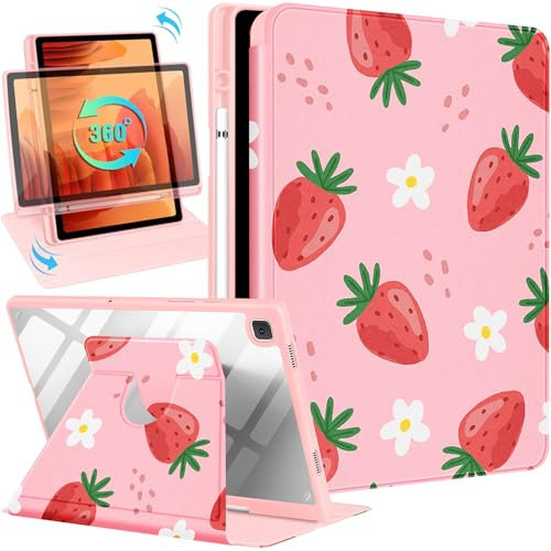 Kidcube for Samsung Galaxy Tab A7 Case - 10.4 Inch for Women Girls Cute Folio Cover with Pencil Holder Girly Strawberry Kawaii Design Rotating Stand Teens for Galaxy Tab A7 Tablet Cases 2022/2020
