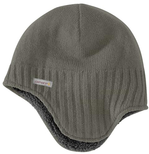 Carhartt Herren-Strickmütze mit Sherpa-Futter, Ohrenklappen, Dusty Olive, Einheitsgröße
