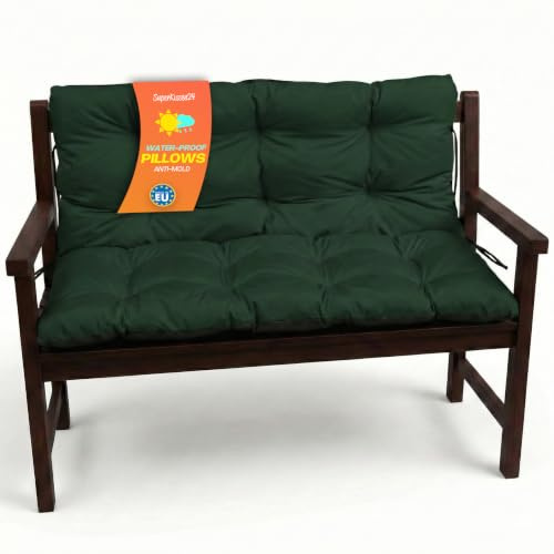 SuperKissen24. Sitzkissen Bankkissen Bankauflage für Gartenbank - 140x50 cm und Rückenlehne 140x60 cm - Outdoor und Indoor - Dunkelgrün