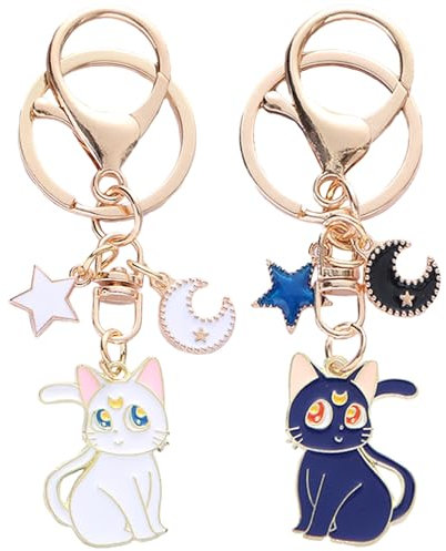 Heartsking 2 Stück Sailor Moon Schlüsselanhänger, Cartoon Niedlich Magie Katze, Metall Anime Mit Figuren Anhängern für Teenager Mädchen Katzenliebhaber