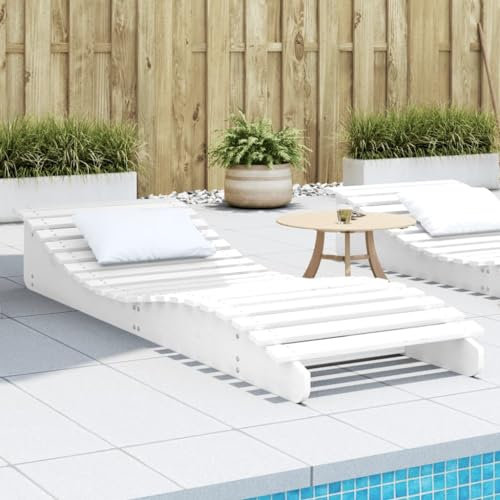 Homgoday Lit de bain blanc 205 x 70 x 31,5 cm en bois massif de pin, chaises longues, meubles de jardin, lit de piscine, lit de jardin
