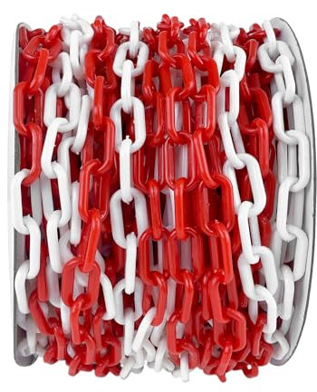 FIVMEN Warnkette 50m Absperrkette Rot Weiß Kunststoff, Kette Absperrung 6mm Stärke, für Warnungen Absperrpfosten