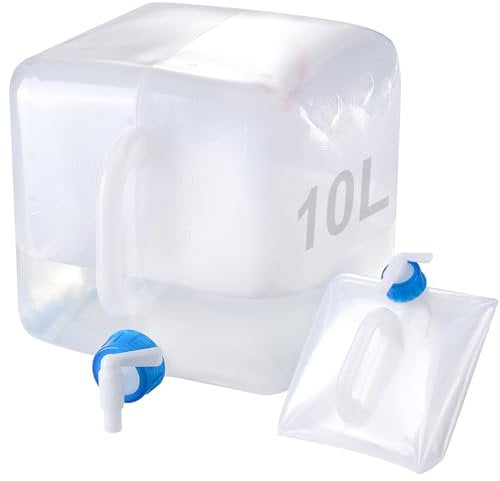 ACEROMT Wasserkanister Faltbar 10L - Wasserkanister Mit Hahn Wassertank Camping Faltkanister Trinkwasserkanister, Lebensmittelecht Kanister Wasser. auslaufsicherem Dosierhahn Und Tragehenkel
