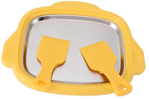 Eis-Rührbratmaschine, 304-Edelstahl-Eisbratmaschine für Kinder mit 2 Schaufeln, Multifunktionaler Eisbrötchenhersteller, für Gefrorenen Joghurt, Sorbet, Gelato (YELLOW)