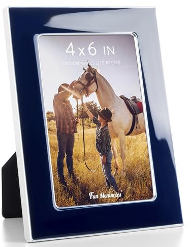 Fun Memories Bilderrahmen, 10 x 15 cm, Emaille-Bilderrahmen mit silberfarbenem Metallrand und Staffelei zum Präsentieren auf Arbeitsplatten, Tischplatten, Bücherregalen, Schreibtischen, Wänden (10 x