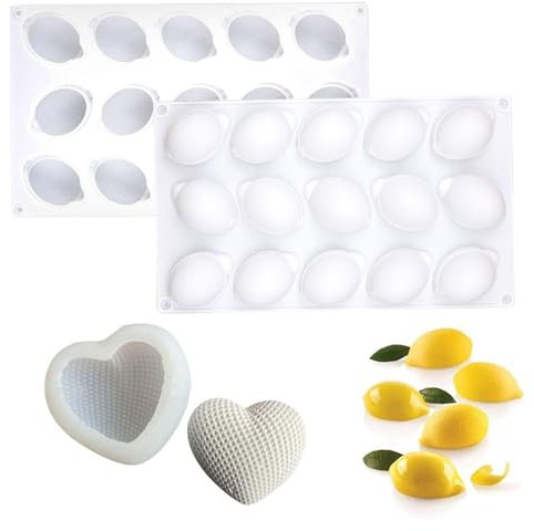 1 Zitronenform, 1 Liebesform, Silikonform, Zitronenbackform, 15-Gitter-Zitronenform, Geeignet Für Diy-Desserts, Mousse Und Eiswürfel