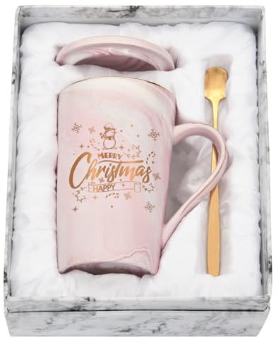 Joymkaing, tazza di Natale per donne, lavabile in lavastoviglie e adatta al microonde, idea regalo per Natale, 400 ml, rosa